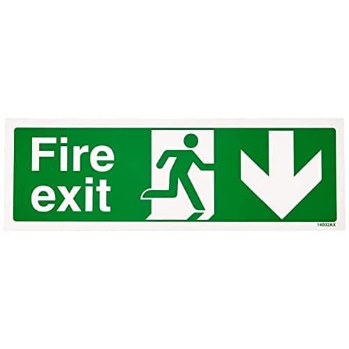 Image of V Safety Fire Exit Arrow Right Sign – 1mm Rigid Plastic Safety Sign, Landscape 300 x 100 mm – EN ISO 7010 Compliant, Green Running Man Symbol – Indoor Wall-Mount Signage for Emergency Exit Direction
