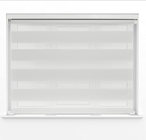 Image of White Dual Layer Zebra Day & Night Roller Blinds Light Filtering Material with Metal Brackets & Fittings 120cm Width x 160cm Length