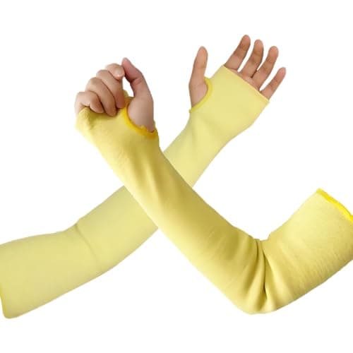 Image of Xinhan Double Ply Kevlar Cut Resistant Heat Resistant Arm Protection Sleeves with Thumb Holes, Protective Work Gear for Welding, Gardening, Mechanic (Yellow - 1 Pair, 18 Inch)