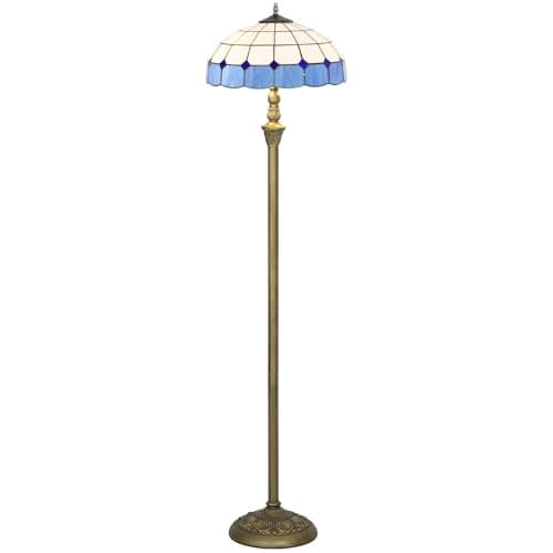 Image of HOMCOM Tiffany-Style Floor Lamp with Handcrafted Stained Glass Shade, 152cm Tall Vintage Standing Lamp with Foot Switch and Dual Sockets for Living Room Bedroom, Bronze Tone and Blue