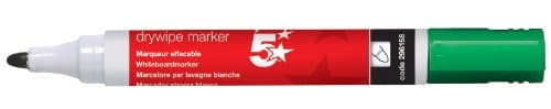 Image of 5 Star Green Dry Wipe Whiteboard Marker Pen - 3mm Bullet Tip (Pack of 12), 296158-12