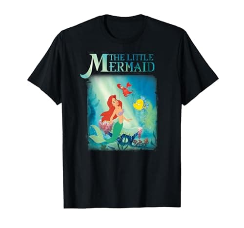 Image of The Little Mermaid Ariel and Friends Graphic T-Shirt T-Shirt, Men, Black, 5X-Large