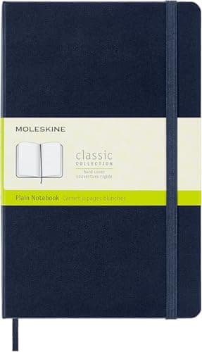 Image of Moleskine Classic Notebook, Notebook With Plain Pages, Hard Cover and Elastic Closure, Sapphire Blue, Large, 13 x 21 cm, 240 Pages
