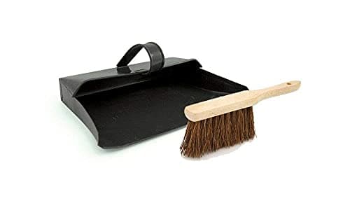 Image of Srendi® Large Strong Metal Dustpan and Brush Set Soft or Stiff Brush Black Dust Ash Pan Coco Fibre Hand Brush Heavy Duty Solid FSC Wood, Sweeping and Scrubbing Wooden Brushes (Dustpan with Hard Brush)