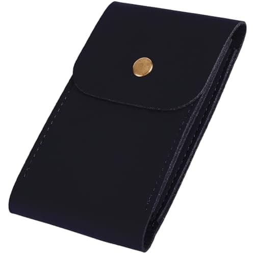 Image of CALFOVERA Single Deck PU Leather Playing Card Holder Black Leather Playing Card Case Box Pouch Multipurpose Compatible Wallet with Snap Button for Poker Bridge Board Games Travel Accessory