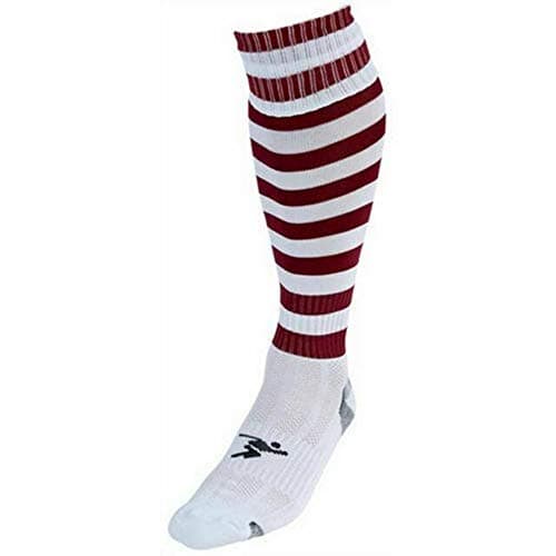 Image of Precision Hooped Pro Football Socks Adult White/Maroon 44142