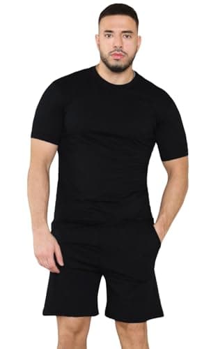 Image of True Face Mens Pyjama Set Cotton T-Shirt Shorts Nightwear Loungewear Pj Gym Yoga Short Sleeve Top Casual Shorts Black M