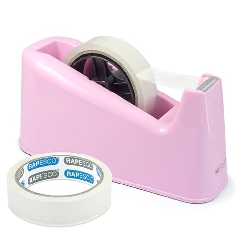Image of Rapesco 1487 500 Heavy Duty Tape Dispenser with 2 Tape Rolls, Candy Pink