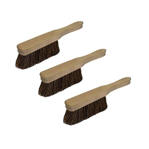 Image of Set of 3 Wooden Sweeping Hand Brush Stiff Hard Bassine Bristle Cleaning Scrubbing Brush