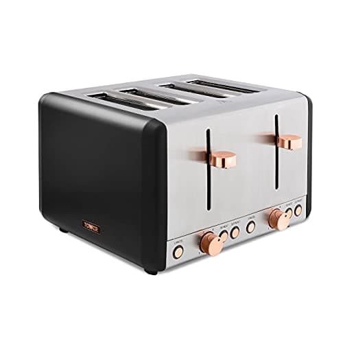 Image of Tower T20051RG Cavaletto 4-Slice Toaster with Defrost/Reheat, Stainless Steel, 1800 W, Black and Rose Gold