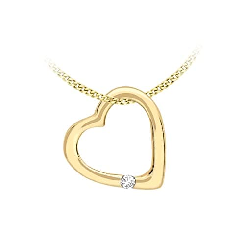 Image of CARISSIMA Women's 9 ct Yellow Gold Diamond Open Heart Pendant on Adjustable Curb Chain Necklace of 41 cm/16 inch-46 cm/18 inch