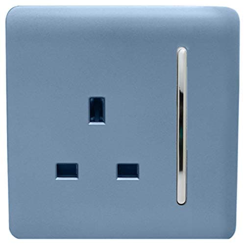 Image of Trendi 1 Gang Raised Artistic Modern Glossy Screwless 13 Amp Single Pole with Chrome Switched UK Standard Electrical Double Wall Plug Socket in Sky Blue - ART-SKT13SK