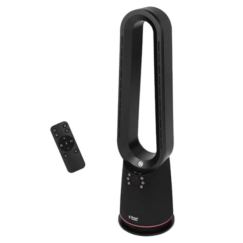 Image of Russell Hobbs Bladeless Electric Heater & Cooling Fan 2000W with Remote Control in Black, 10 Fan Speeds & 4 Modes, Hot & Cool with Touch Control, and LED Display, 8-hour Timer, RHBHC2030B