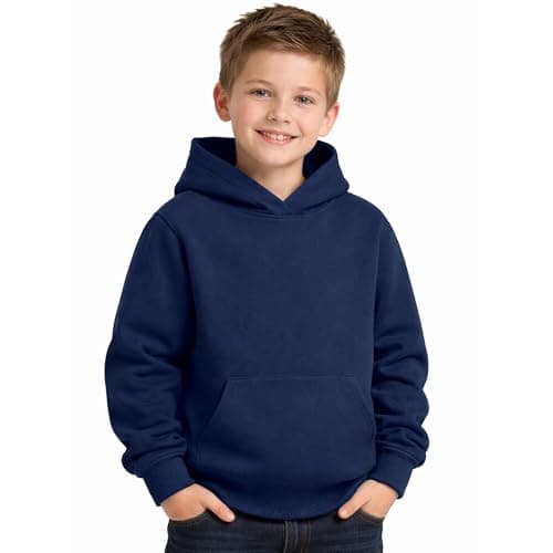 Image of Active Star Kids Plain Pullover Hoodie, Boys Girls Casual Warm Fleece Lined Long Sleeve Hooded Sweatshirt 300 GSM School PE Jumper Hooded Top For Children Age 7-14 Years, (Navy - 13-14 Years)