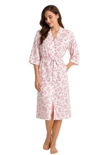 Image of Dplay outlet Ladies Womens Floral Print Night Gown Robes Wraps Dressing Gown (PINK, 28-30)