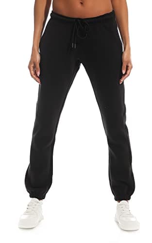 Image of Light & Shade Women's Fleece Joggers with Drawstring Waist Tapered Tracksuit Bottoms Soft Cotton Blend Sweatpants for Gym & Loungewear (Black, M)