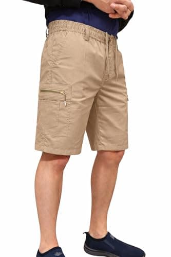 Image of westAce Mens Cargo Shorts Combat Multi Pocket Elasticated Waist Plain Lightweight Relaxed Casual Shorts M L XL 2XL 3XL, Beige, 3XL