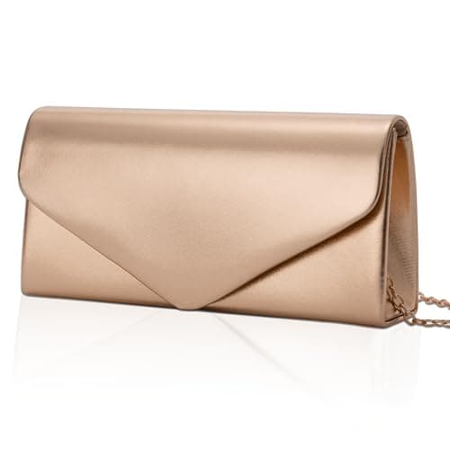 Image of Larcenciel Champagne Gold Clutch Bags for Women, Faux Leather Evening Handbag w/Chain, Elegant Envelope Women's Clutches, Minimalist Stylish Shoulder Crossbody Bag for Wedding, Dinner, Prom, 22x12x5CM