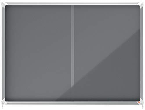Image of Nobo Felt Lockable Notice Board With Sliding Glass Door, 18 x A4, Premium Plus, Grey, 1915338