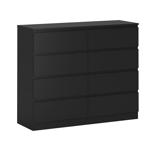 Image of Panana 7/8 Drawers Wide Chest of Drawers, Wooden Lateral Dresser Storage Organizer Unit No Handle Sleek Design for Bedroom, Living Room, Hallway, Entryway (Black, 8 Drawers)