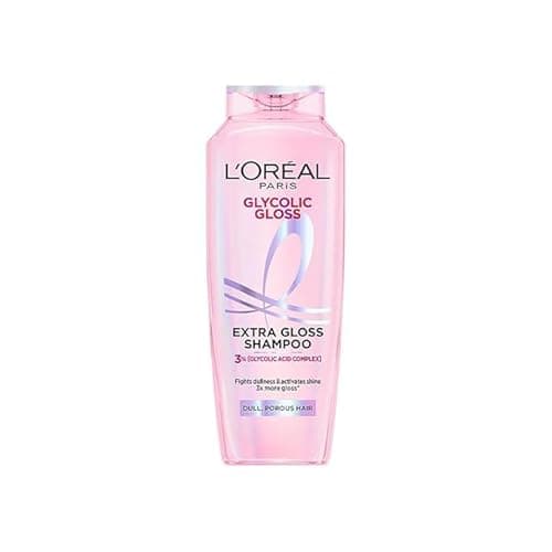 Image of L’Oréal Paris Glycolic Gloss Shine Boosting Shampoo, powered by 3% Glycolic Acid, for dull hair, restores hair quality for gives 3x more gloss, 340ml