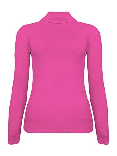 Image of REAL LIFE FASHION LTD Ladies Turtle Neck Rib Knit Jumper Long Sleeve High Polo Neck Top Womens Winter Fashion Tunic Formal Casual Wear Ribbed Sweater Top (Cerise UK 12-14)