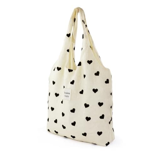 Image of WisePoint Cute Tote Bag, Sparkling Lightweight Foldable Tote Bag with Inner Pocket, 20L Heart Print Soft Summer Beach Bag for Travel, Shopping (White)