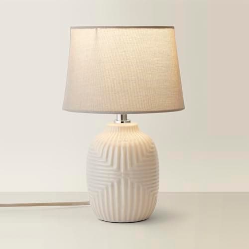 Image of ValueLights | Harrison Tapered Lamp Shade Grey Geometric Ribbed Pattern Gloss Small Table Lamp | Table Lamps, Home Décor & Improvement Essential