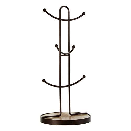 Image of Premier Vertex 6 Cup Mug Tree, Bronze Powder Coating, Wood Base
