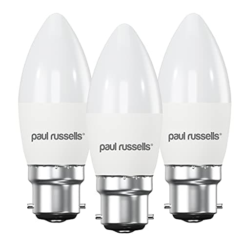 Image of paul russells LED Light Bayonet Cap B22, 25w Equivalent, 2.5W 250LM LED Bulbs, 2700K Warm White Lamps, Frosted C37 BC Candle Energy Saving Chandelier Lightbulbs, Non-Dimmable, 3 Pack