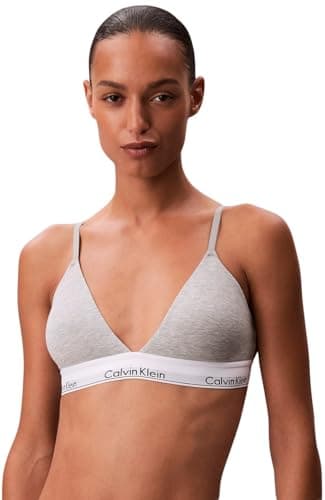Image of Calvin Klein Women’s Lightly Lined Triangle Bra with Logo Band, Grey (Grey Heather), L