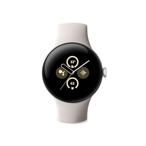 Image of Google Pixel Watch 2 with the best of Fitbit Heart rate tracking, stress management, safety features – Android smartwatch – Polished Silver Aluminium Case – Porcelain Active Band – Wi-Fi