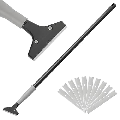 Image of Heavy Duty 4-inch Razor Blade Floor Scraper, 45 Inch Long-Handle, Cleaning Glass Wall Scraper, with 10 Blades, Painting stripping tools, Tile, Floors, Walls