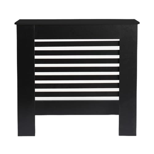Image of OHS Small Radiator Cover Black, Stylish Wooden Frame Slatted Design Decorative Top Shelf Small Radiator Cover MDF Cabinet for Living Room Bedroom or Hallway