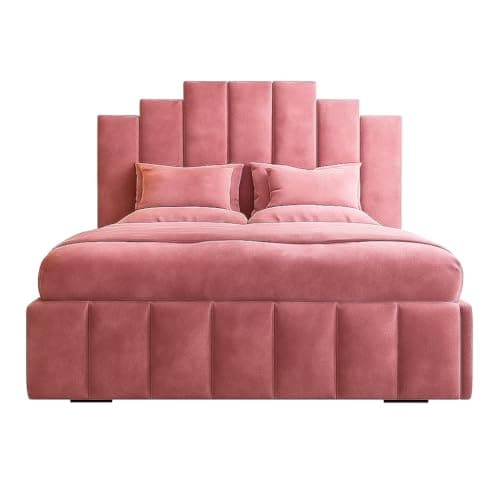 Image of Luxury Plush Velvet Art Deco Ottoman Storage Bed Frame with Headboard – Modern Gas Lift Up Base – Premium Upholstered Bedroom Furniture – UK Made (Push Pink, 4ft Small Double)