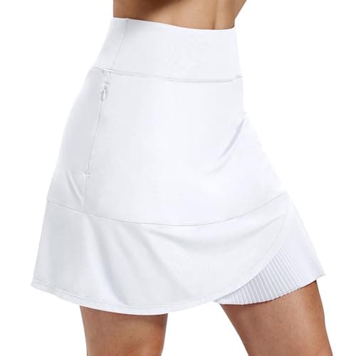 Image of MoFiz Women's Golf Skorts Tennis Skirt with Shorts 18" Knee Length High Waisted Athletic Workout Pleated Activewear Skirts with 4 Pockets White Size M