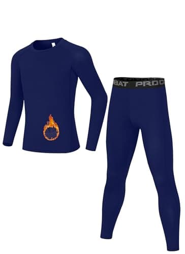 Image of Dtone Kids Base Layer Set Boys Football Skins Athletic Thermal Long Sleeve Top and Leggings for Sport Ski Fleece Navy 8-9 Years