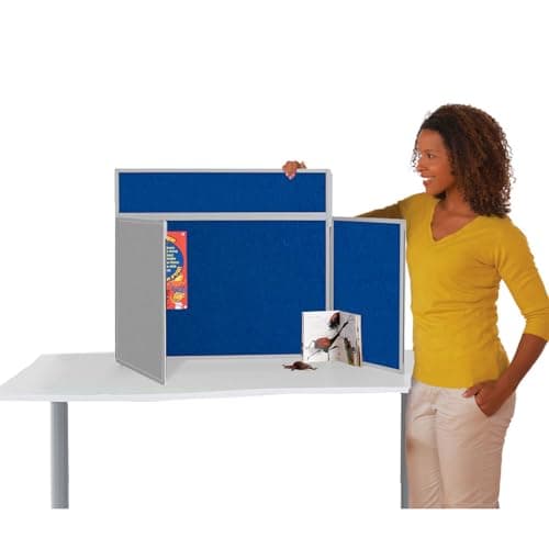 Image of Wonderwall Tabletop Exhibition Folding 3 Panel Display Kit, Landscape, Lightweight, Royal Blue/Grey Pinboard, PVC Frame, Clip-on Header & Storage Bag, for Office, School, Exhibition, Info Hubs