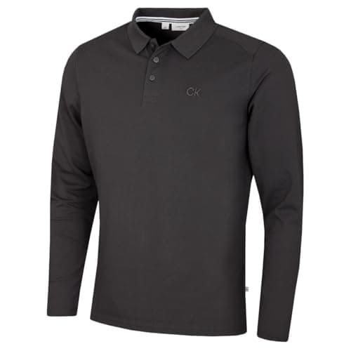 Image of Calvin Klein Mens Long Sleeve Stretch Campus Polo Shirt - Charcoal - L
