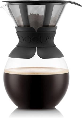 Image of Bodum 34oz Pour Over Coffee Maker, High-Heat Borosilicate Glass with Reusable Stainless Steel Filter and Black Band - Made in Portugal