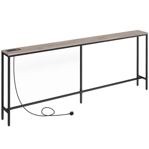 Image of MAHANCRIS Console Table with Power Outlet, 200 CM Narrow Sofa Table, Industrial Entryway Table with USB Ports, Behind Couch for Entryway, Hallway, Living Room, Greige and Black ACTHG20KE01