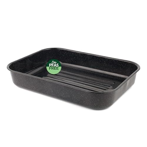 Image of Russell Hobbs Deep 42cm Roasting Tin - Vitreous Enamel Coated Large Roaster, Oven Baking Dish, Roast Chicken Tray, Meat/Vegetables, Dishwasher Safe, Rectangular Roaster Tray, Black