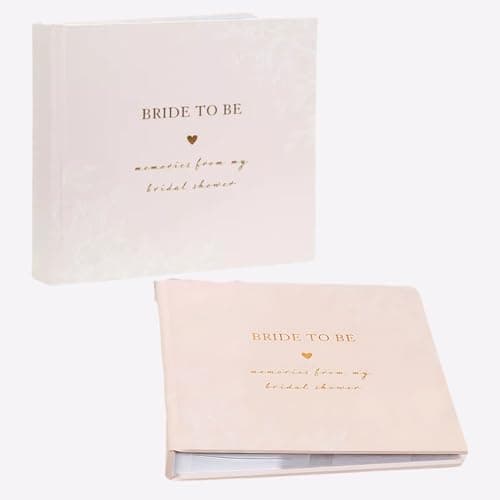 Image of Bargain House Amore Bride to Be Party Photo Album Soft Pink Paper Bound with White Floral Design, Gold Foil Embossed 'BRIDE TO BE' Title, 25 Double-Sided Pages