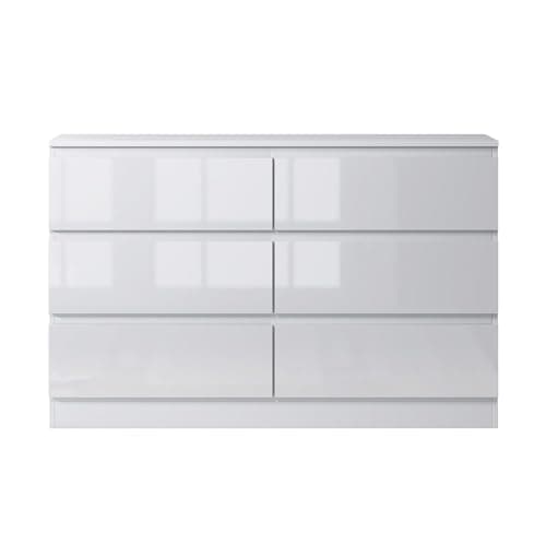 Image of FWStyle White Gloss 6 Drawer Chest. Modern Bedroom Furniture Chest of Drawers. Matt White with White Gloss Drawer Fronts. W110 x H77 x D40cm