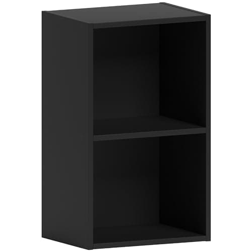 Image of Vida Designs Oxford 2 Tier Cube Bookcase, Black Wooden Shelving Display Storage Unit Office Living Room Furniture