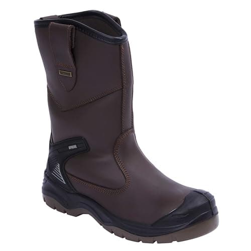 Image of Apache Men's Rigger Boot AP305 | Brown Size 10 UK | Waterproof and Breathable | Steel Toe Cap and Midsole Protection | Padded Ankle and TPU Heel Guard