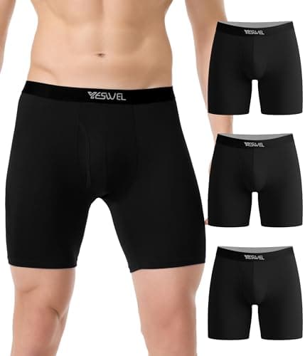 Image of YESWEL Mens Boxers, Modal Boxer Shorts Multipack of 3, Anti Chafing Underwear, Moisture Wicking Breathable Underpants, No Itchy Labels Pants Trunks (3x Black, XL)