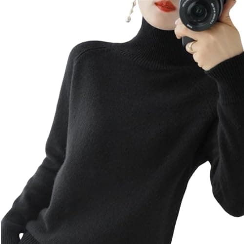 Image of DSXH Womens Turtleneck Sweaters Winter Jumpers Knit Long Sleeve Thick Loose Pullover Casual Tops *# (Color : Black, Size : M)