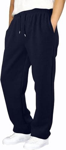Image of INSAFIANS Kids Boys Girls Fleece Jog Pants – School PE Jogging Bottoms Unisex Open Hem Sports Trousers (NVY 13-14) Navy