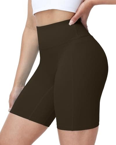 Image of WISMBOX Women's High Waisted Yoga Shorts Cycling Biker Shorts - Squat Proof Tummy Control Gym Workout Running Sports Ladies Dark Brown